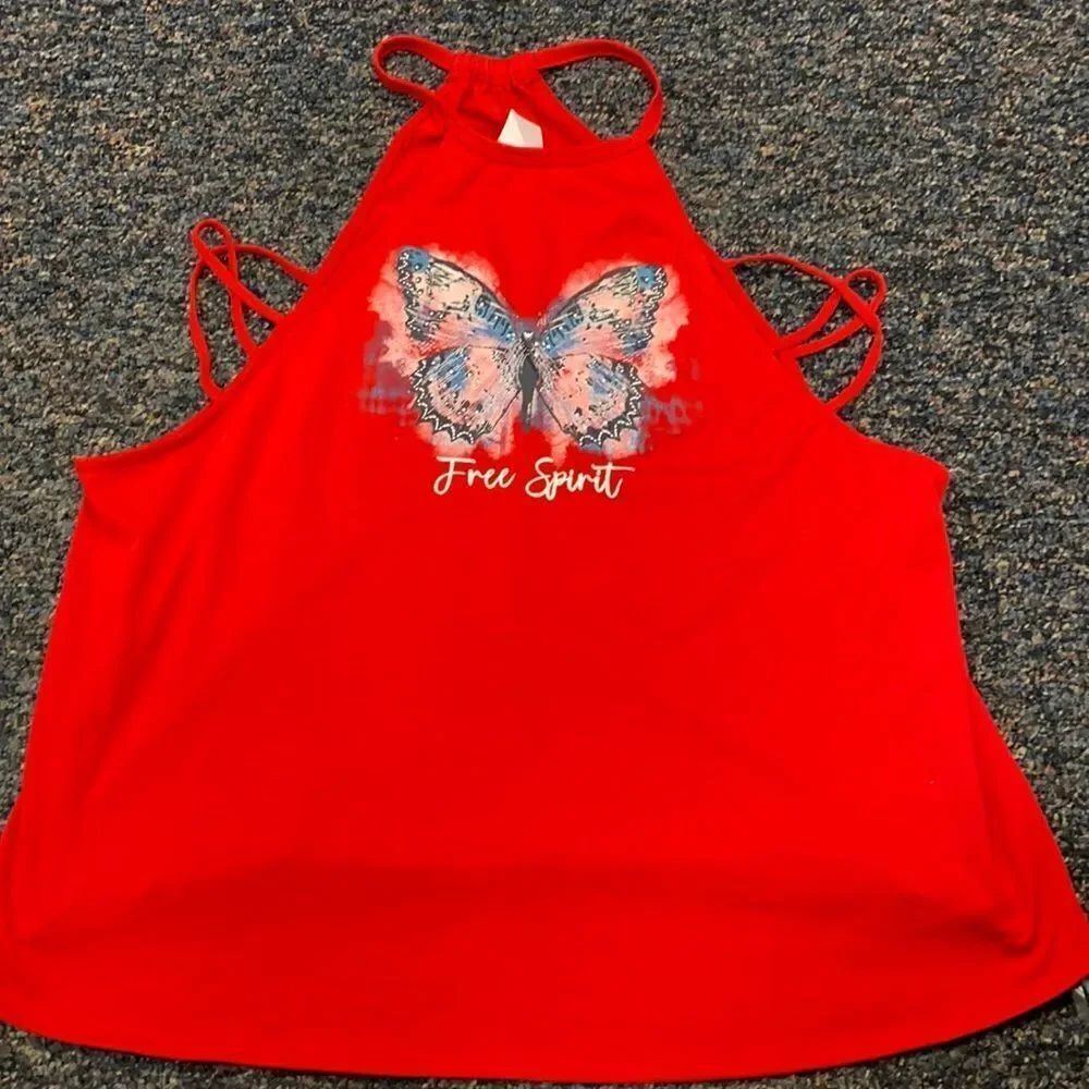 No Boundaries Red Butterfly Tank top sz. XL